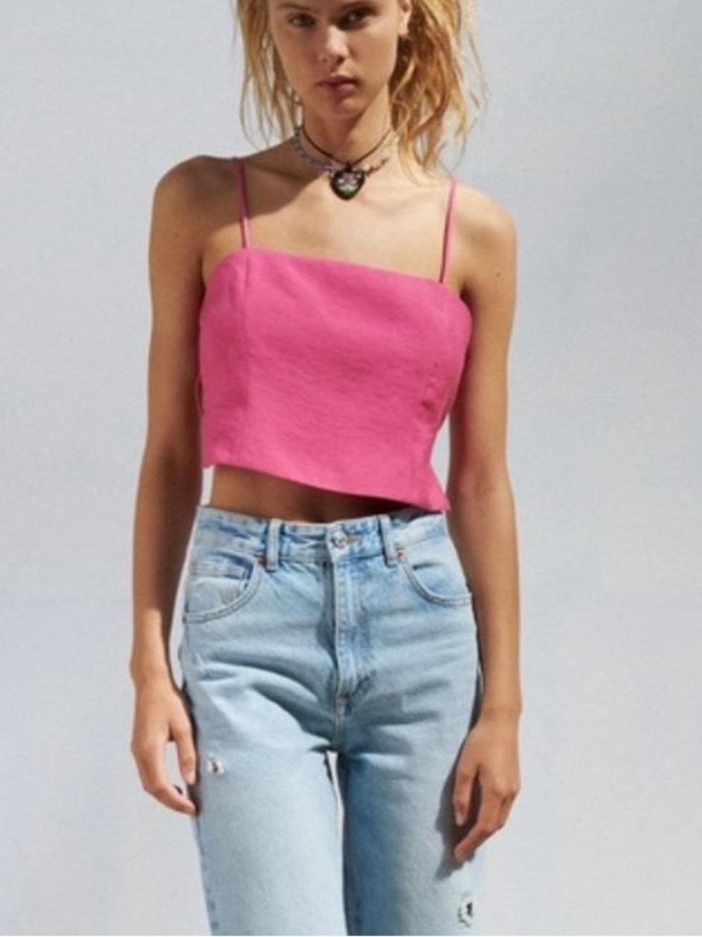 NWT. Zara Pink Lace Up Open Back Tank Top. Size M.